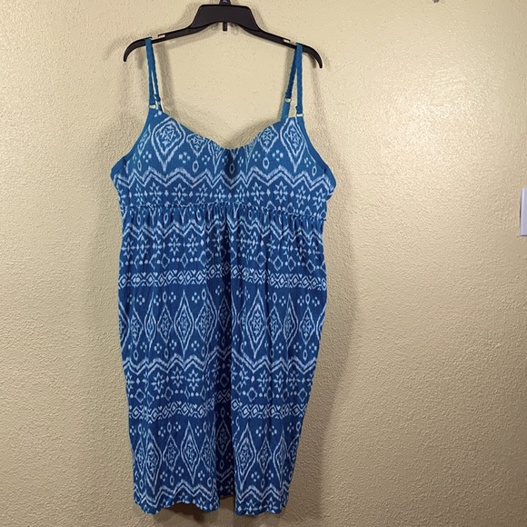 currants woman Dresses & Skirts - Currants Woman 3X Summer Dress Blue White Geometric Diamond Pint Cotton Spandex